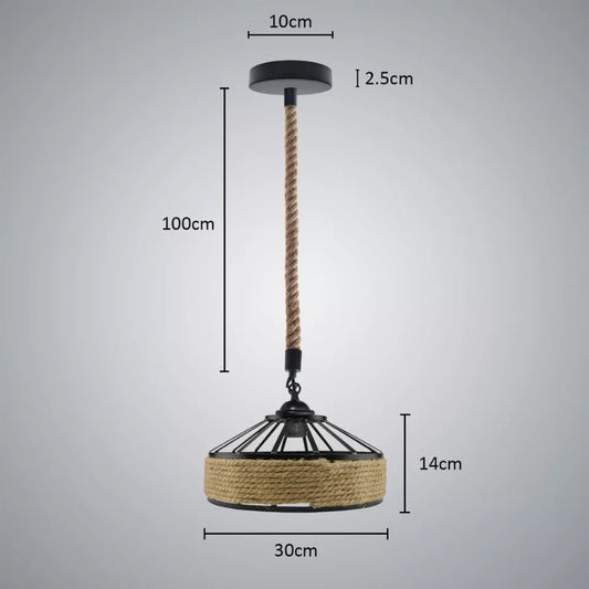 Designleuchte mit Hanfseil und Eisenoptik für kreative Lichtakzente.