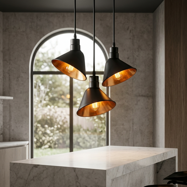Industrielle schwarze Gold Pendelleuchte E27 Metall Deckenlampe~3705