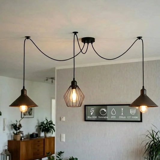 3 flammige Spinne Pendelleuchte – Vintage Esstisch Hängelampe  | 2m | E27 ~4192
