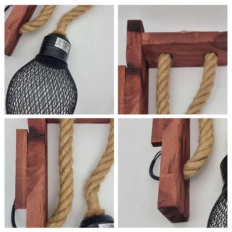  Flurleuchte im Industrie-Look mit Holz und Hanfseil