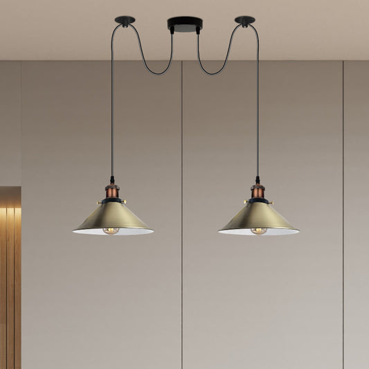 Moderne Hängelampe aus robustem Metall mit E27-Fassung, zwei Köpfen und höhenverstellbarem PVC-Kabel in Schwarz