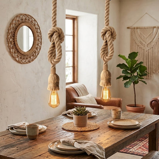 Lampada a sospensione in corda di canapa annodata, design semplice | 1 m e 2 m ~2575