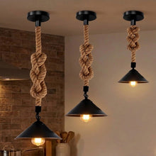 Vintage hængelampe i hampereb | E27 fatning reb-lampe ~3379