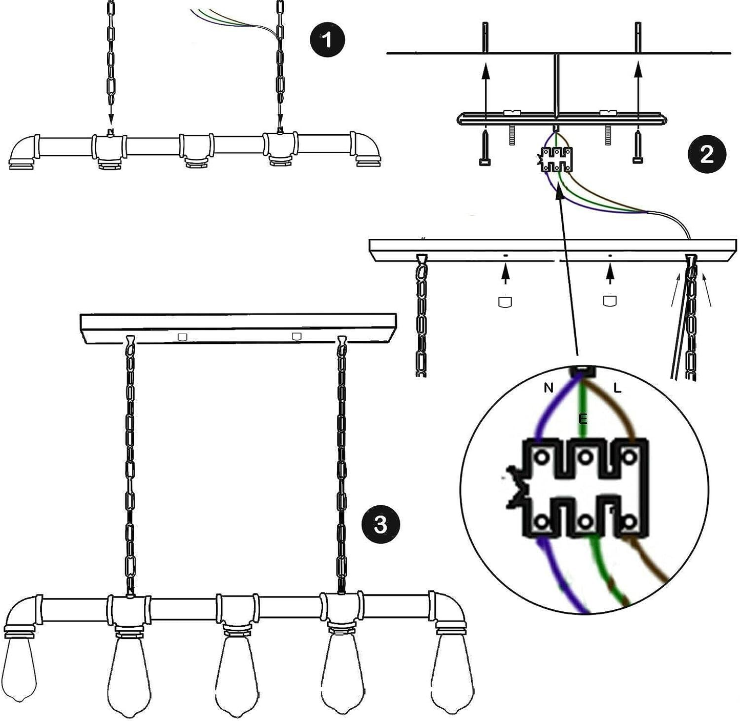 Industrielle Vintage Decke Steampunk Metallrohr Loft Pendelleuchte Rohrlampen ~1427