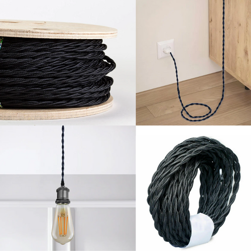 Beleuchtungskabel schwarz 2-adriges Kabel Stromkabel ~1165