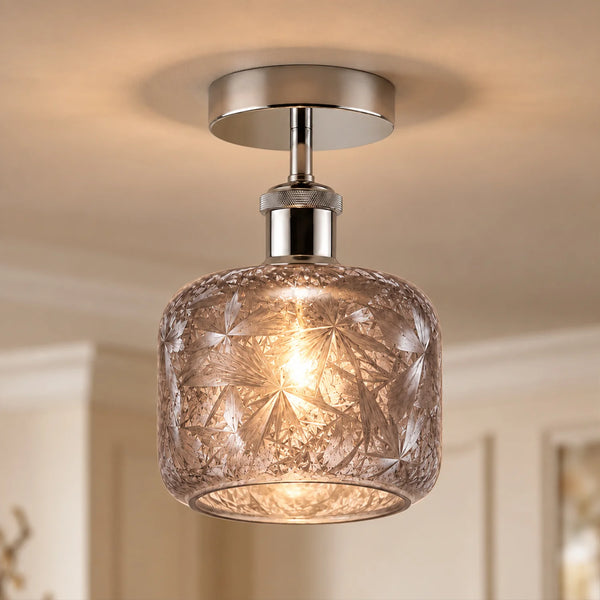 Vintage halbbündige Deckenleuchte E27 Milchglas Innen lampe~4063