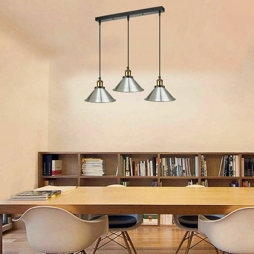 Lampada a sospensione per sala da pranzo, cromata, conica, 3 luci, E27~1640
