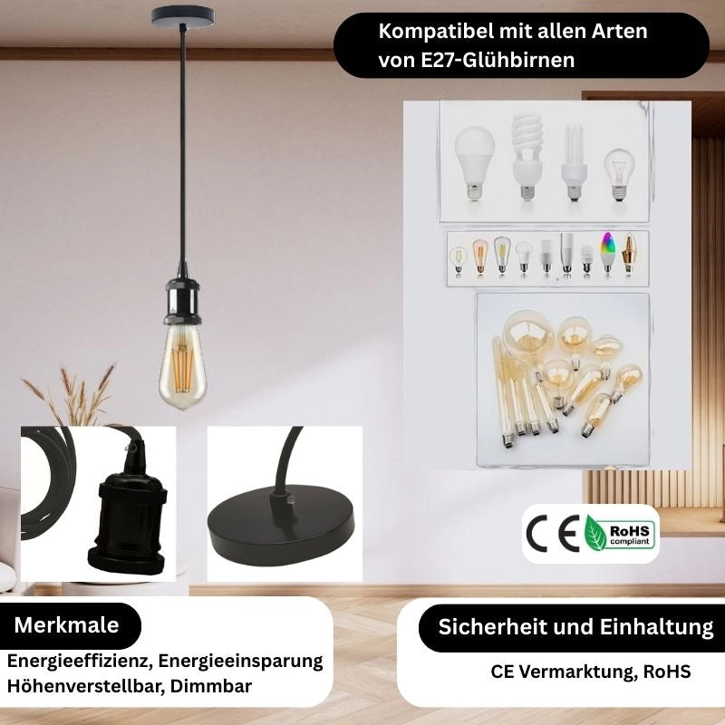 pendelleuchte wohnzimmer e27 lampenfassung mit 1m kabel