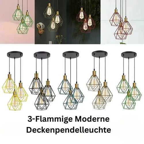 Industrial Retro Stil 3-flammige Pendelleuchten Verstellbare Kabel~3533