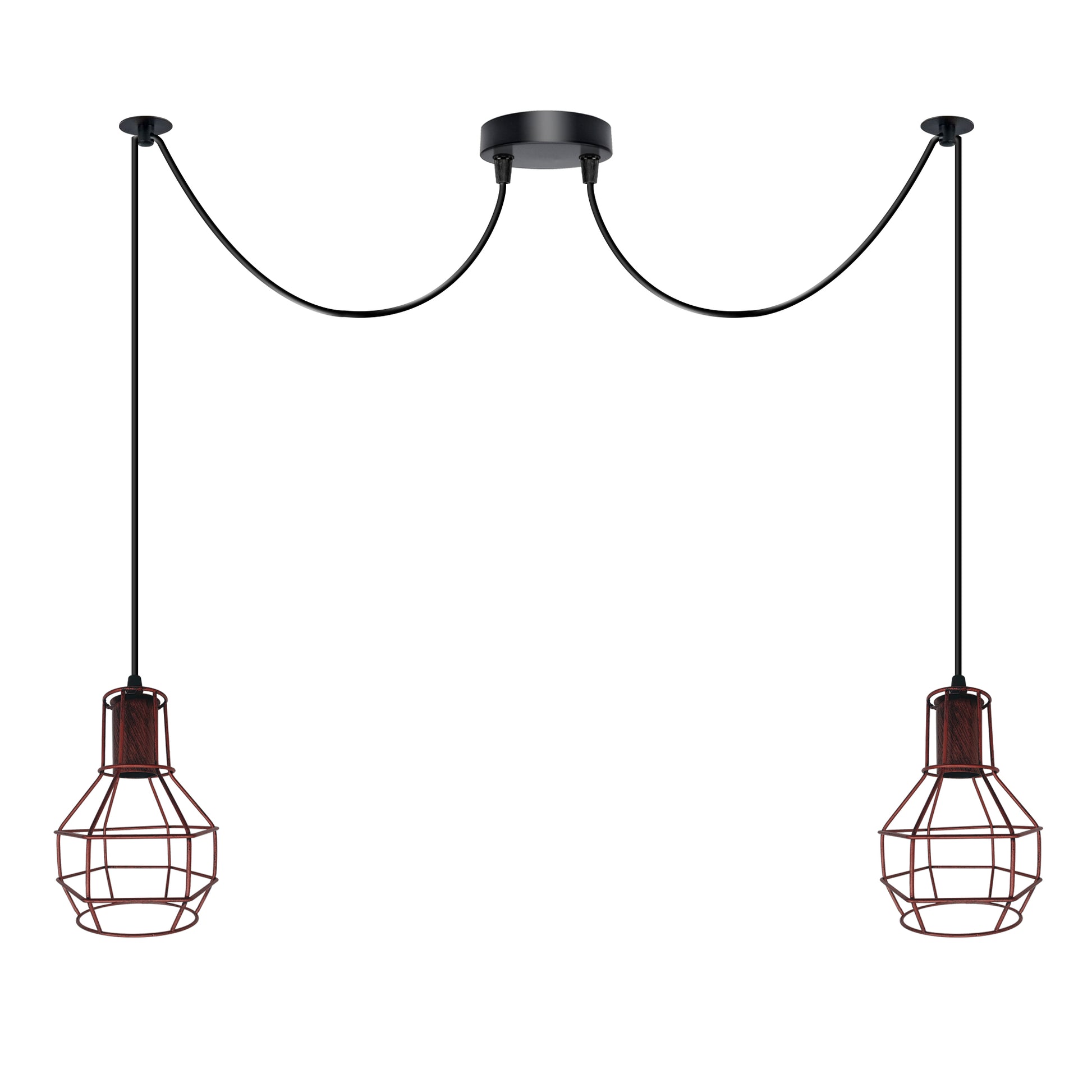 Retro Spinnenlampe in Rot, Drahtkäfig, 2-Wege und E27 Fassung für Vintage-Stil