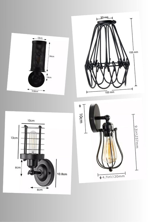 Vintage Wandleuchte mit Metallkorb – Retro Käfigdesign, E27~3146