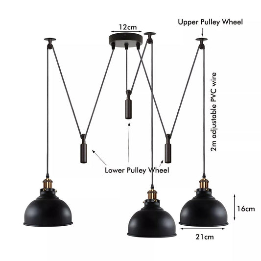 Industrielle Hängelampe schwarz 3 flammig Pendelleuchte 240V ~ 3196