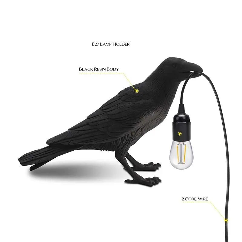 2-adriges Kabel Tischlampe Vogel- Raven