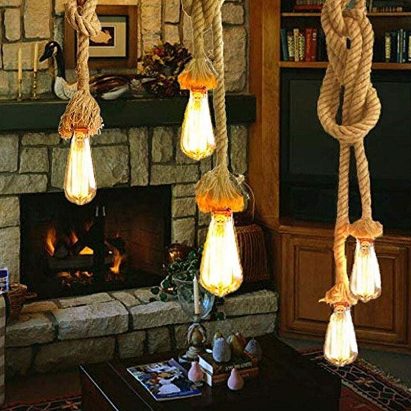 Hanfseillampe mit Retro Stil Hängelampe für die Decke ~2836