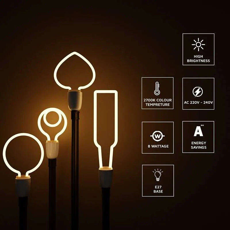 E27 LED Glühbirne in Einzelne runde linear & gebogen - warmweiße Partylampe, dekorative Glühbirne~2861