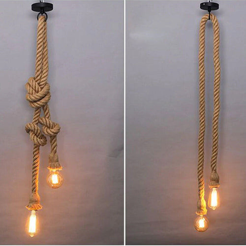 Retro Hanfseil LED Pendelleuchte – Deckenlampe im Vintage Industrial Stil~2836
