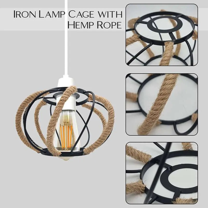 Hanflampe Vintage Hängeleuchte gewebter Seilkäfig Lampenschirm ~2580