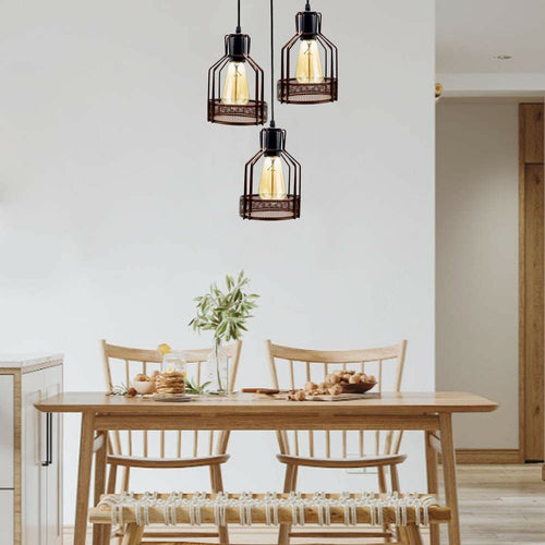 Lampada a sospensione nera a 3 luci - Vintage E27 LED~3060