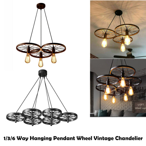 Vintage Deckenpendelleuchte Industrielles Rad Pendel Hängende Retro Lampe ~ 3246