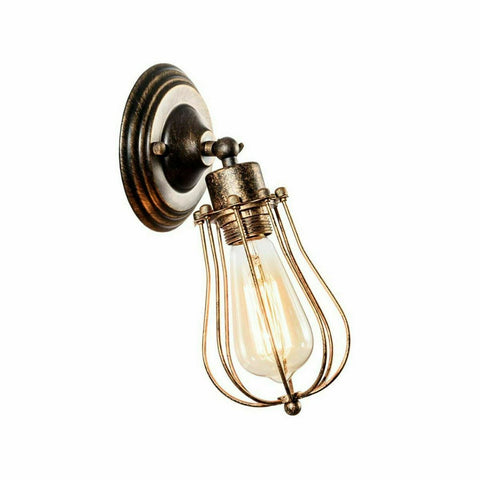 Industrielle Retro Vintage Wandleuchte im schwarzen Käfig-Stil mit Glühbirne – gebürstetes Kupfer