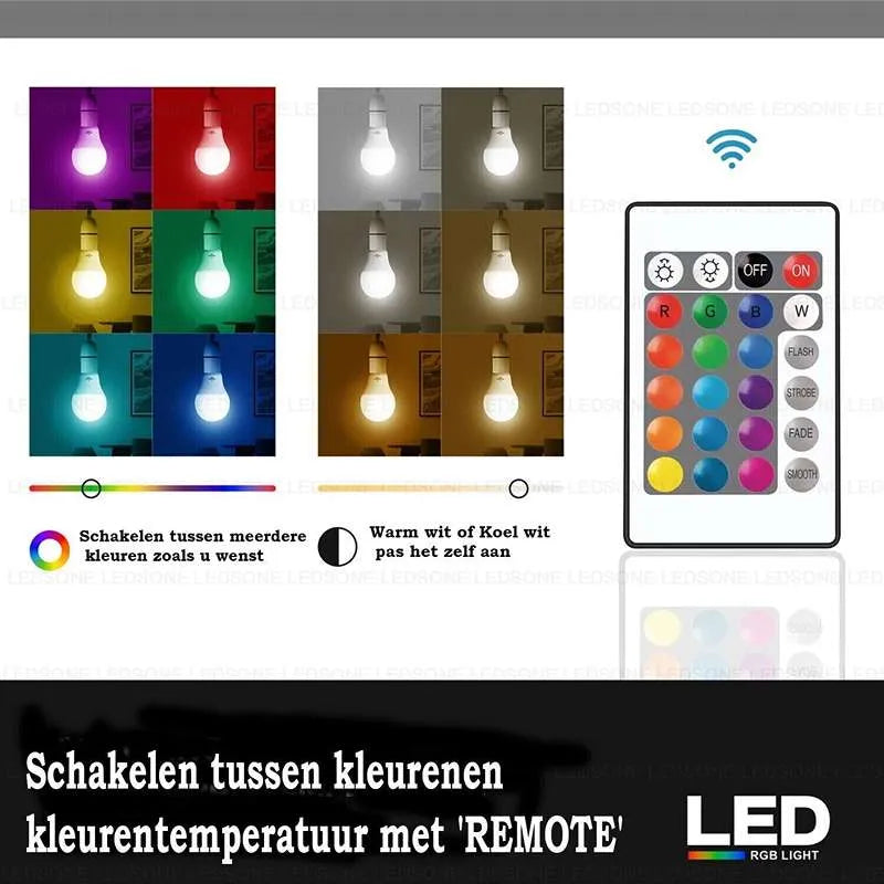 LED E27 RGB slimme gloeilamp 16 kleurverandering met afstandsbediening~2572