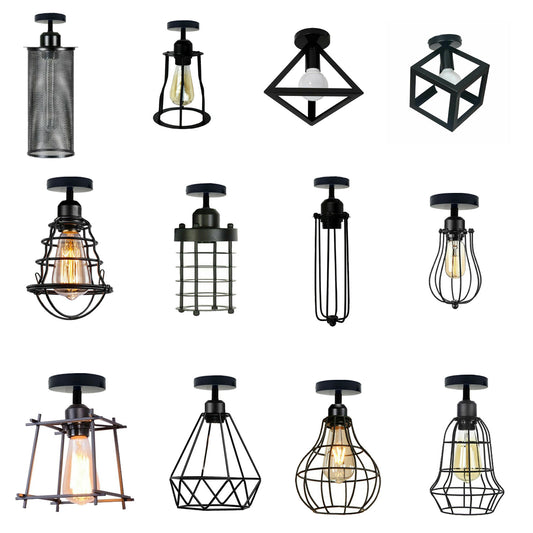 Vintage Geometrische Käfig Deckenlampe E27-Metall Schwarz ~3729