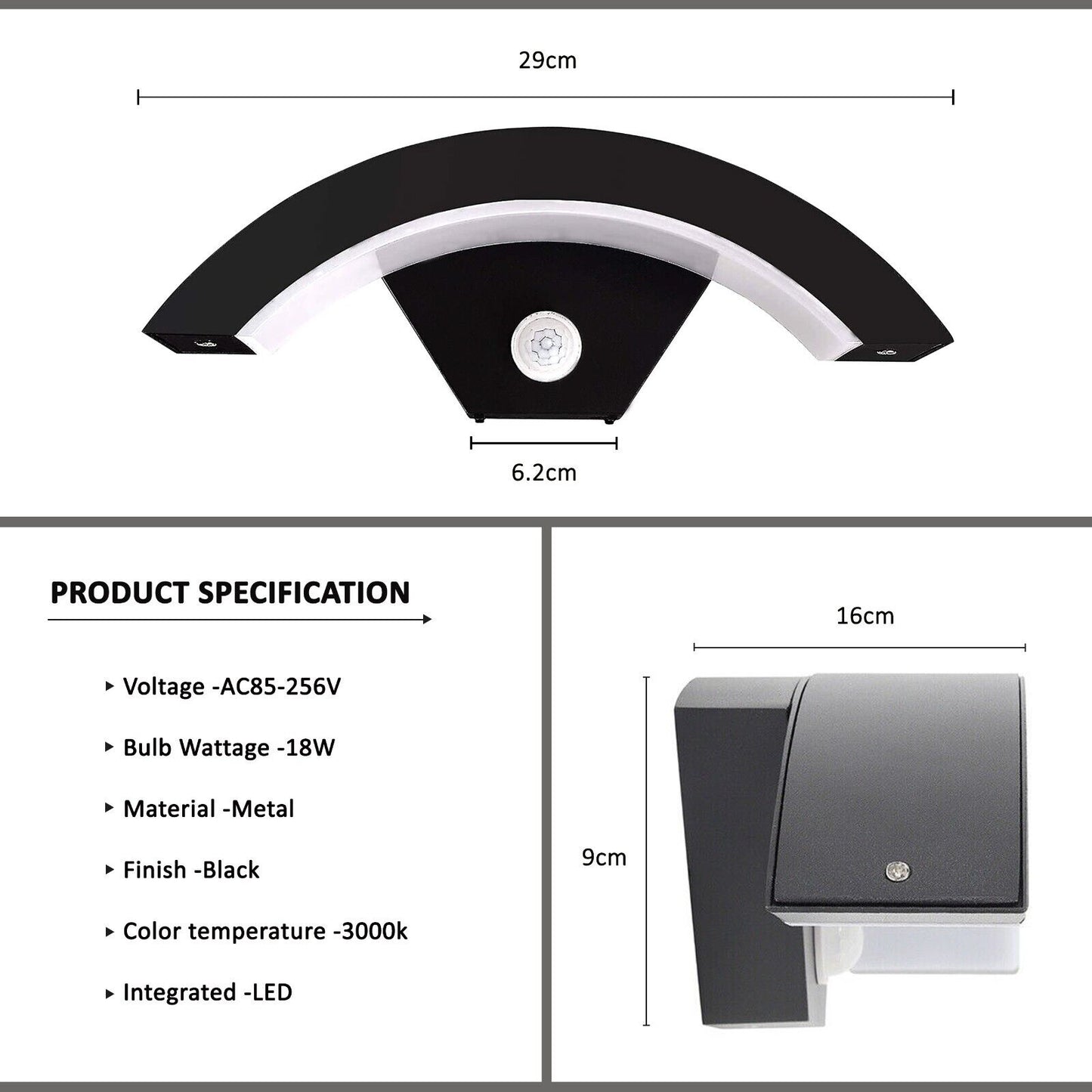 29 cm LED- Außenbereich Kurvenwandleuchte 