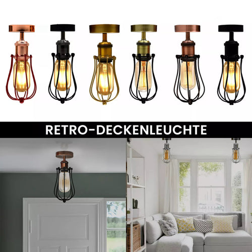 Lampada da soffitto vintage con gabbia metallica a palloncino~3160