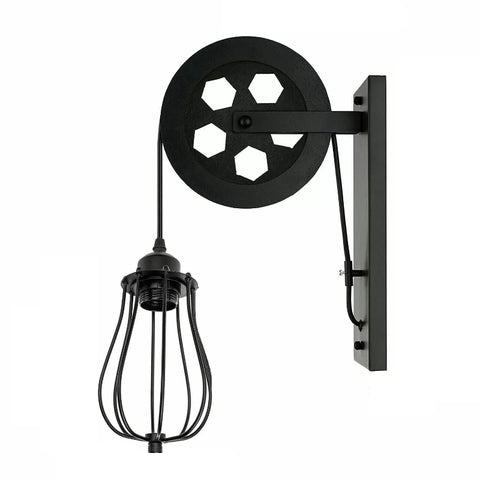 Vintage Wandleuchte LED Innen Flaschenzug Eisen &and Holz~2578 - Variant: Typ 2 Black / No