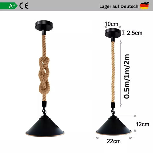 Vintage Hängelampe aus Hanfseil | E27 Fassung Seillampe ~3379