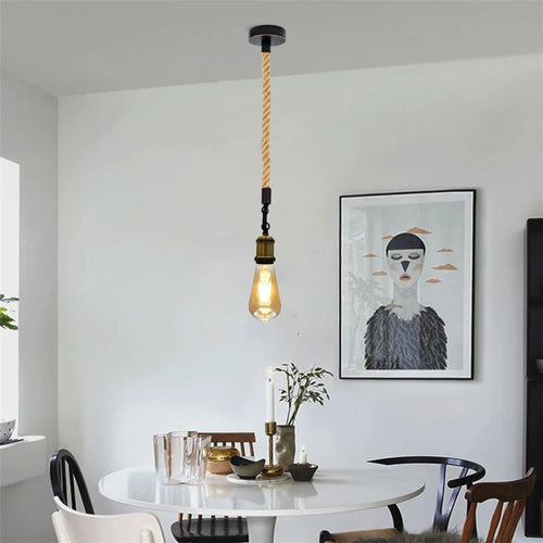 Vintage E27 Lampenfassung Hanfseil Pendelleuchte~2397