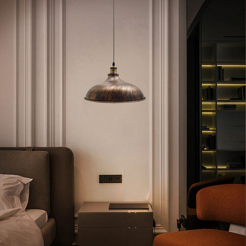 Moderne E27 Pendelleuchte – Deckenlampe im Vintage-Stil mit gebürstetem Kupfermetallschirm~3014