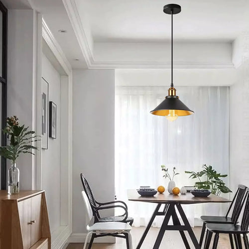 Moderne Pendelleuchte Schwarz-Gold – E27 Hängelampe mit Metallschirm, 95 cm Kabel~3055