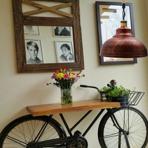 Lampada a sospensione con paralume a cupola in metallo con corda di canapa industriale~3029