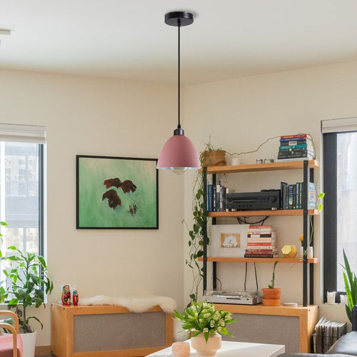 Rosa Pendelleuchte im Retro-Stil – E27, 95cm, Metall/PVC~3132