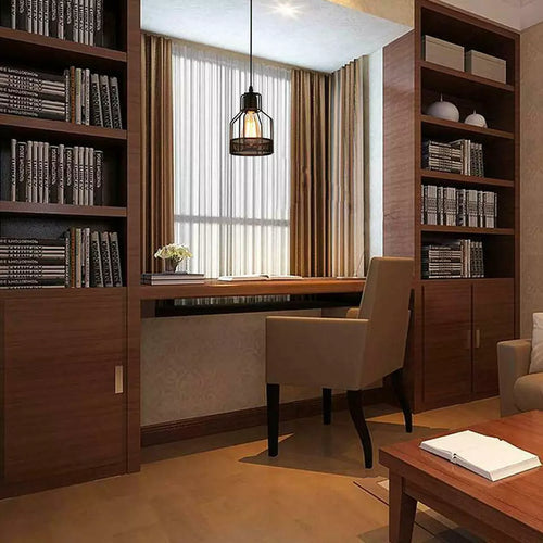 Lampada a sospensione vintage industriale con design a gabbia per uccelli nera~3059