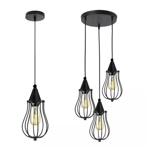 Pendelleuchte 1 & 3-flammig schwarz Drahtkäfig schirm~3149