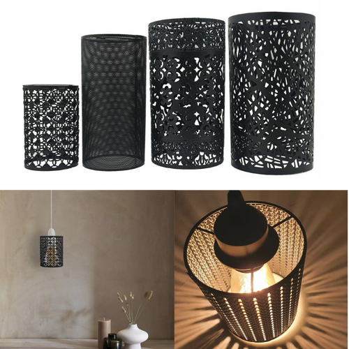 Set di 4 paralumi in metallo nero con design a gabbia metallica ~1762