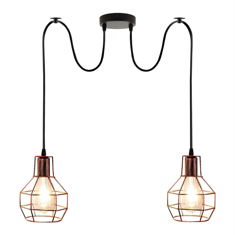 Spinnenlampe 2-Wege mit Drahtkäfig und E27 Fassung in rustikalem Rot