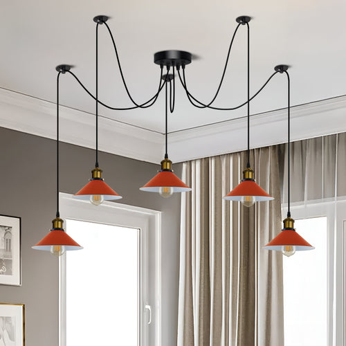 Lampada a sospensione a forma di ragno a 5 vie con paralume conico ~3078