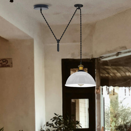 Hvid metal pendellampe Ø 21 cm til stue ~ 3069