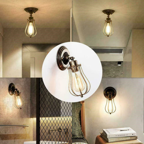 Industrielle Retro Vintage Wandlampe im schwarzen Käfig-Stil