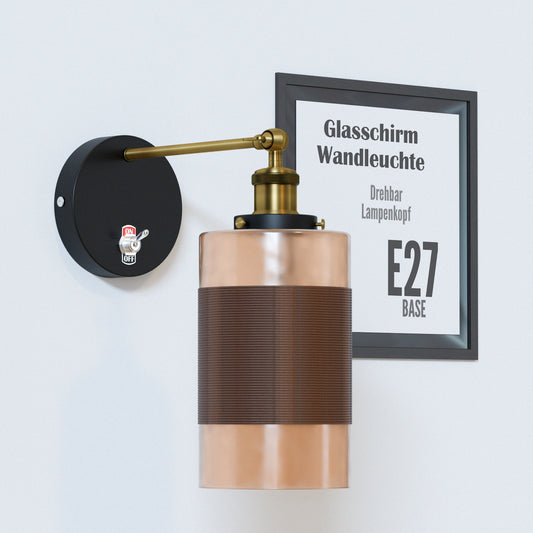 Vintage Messing Wandlampe mit verstellbarem Arm und weiß-braunem Lampenschirm, E27 Fassung, 60W für Innenräume, einfache Installation.