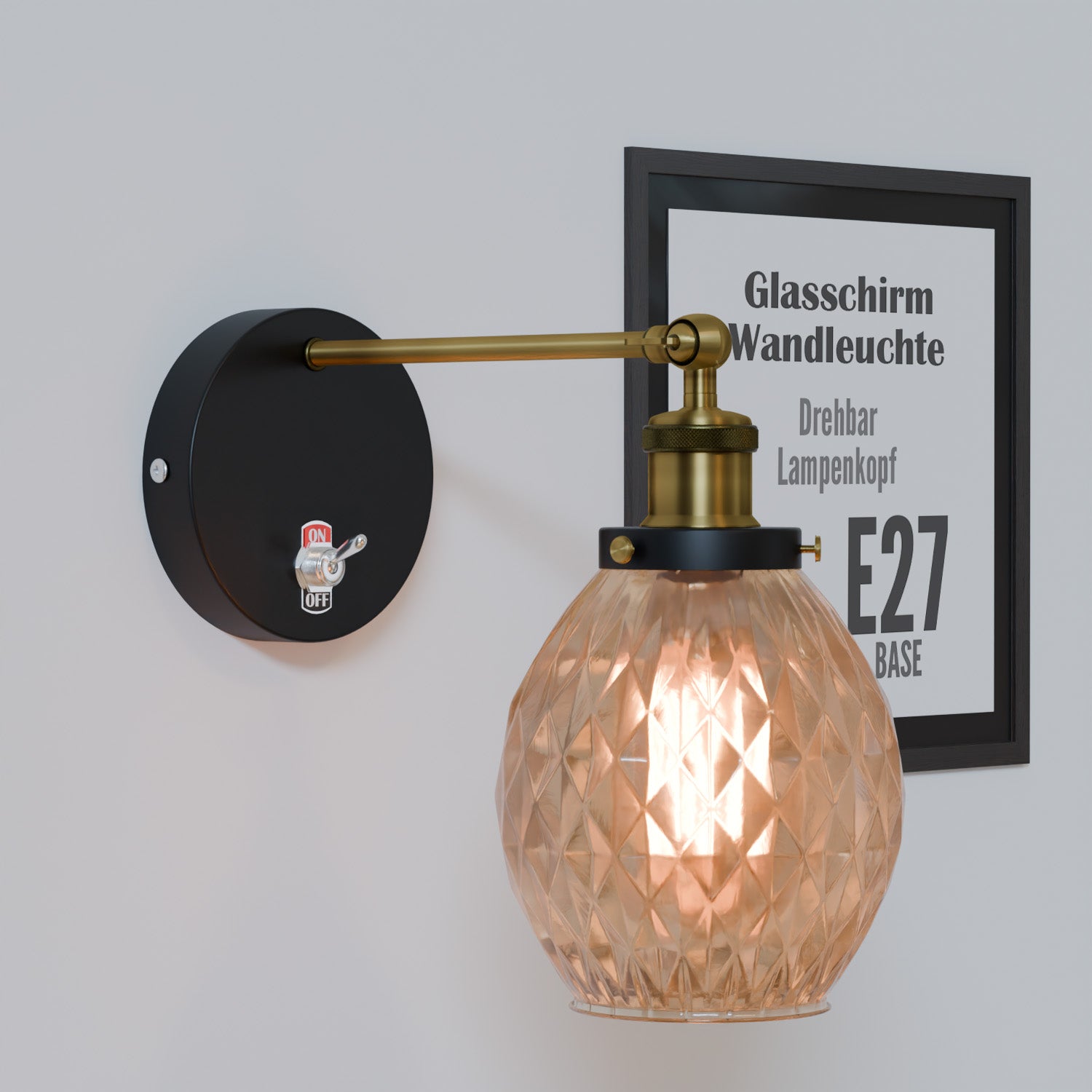 Vintage Messing Wandlampe mit verstellbarem Arm und weiß-braunem Lampenschirm, E27 Fassung, 60W für Innenräume, einfache Installation.