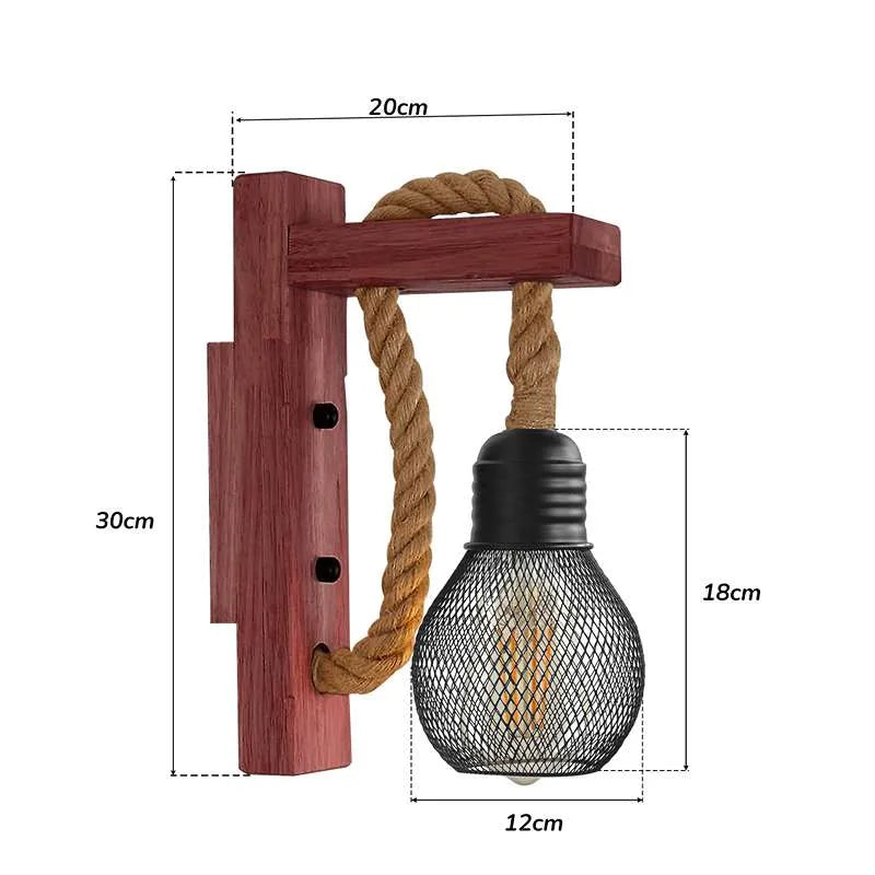 Moderne Wandlampe im Vintage-Stil mit Seil und Holz