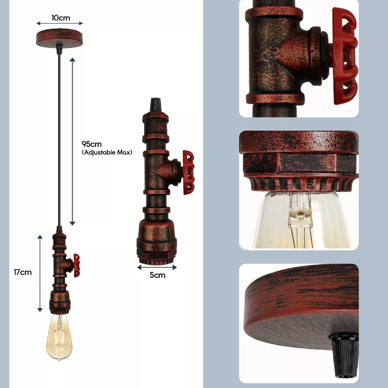 Dekorative Wasserrohr Pendelleuchte im Industriestil mit Ø17 cm Schirm