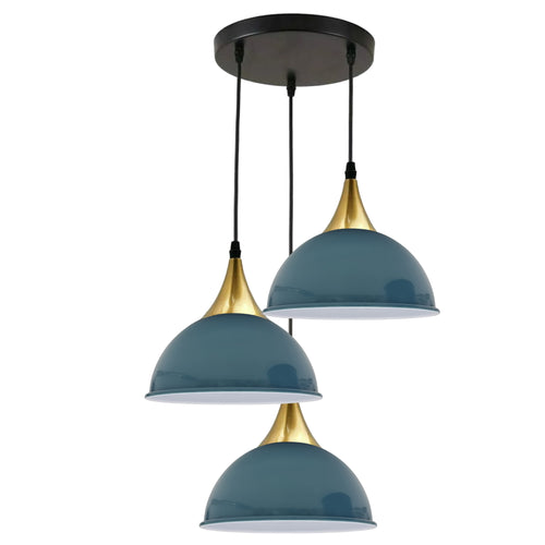 Lampada a sospensione vintage industriale con 3 lampade a tre luci, 21 cm, blu navy~2101