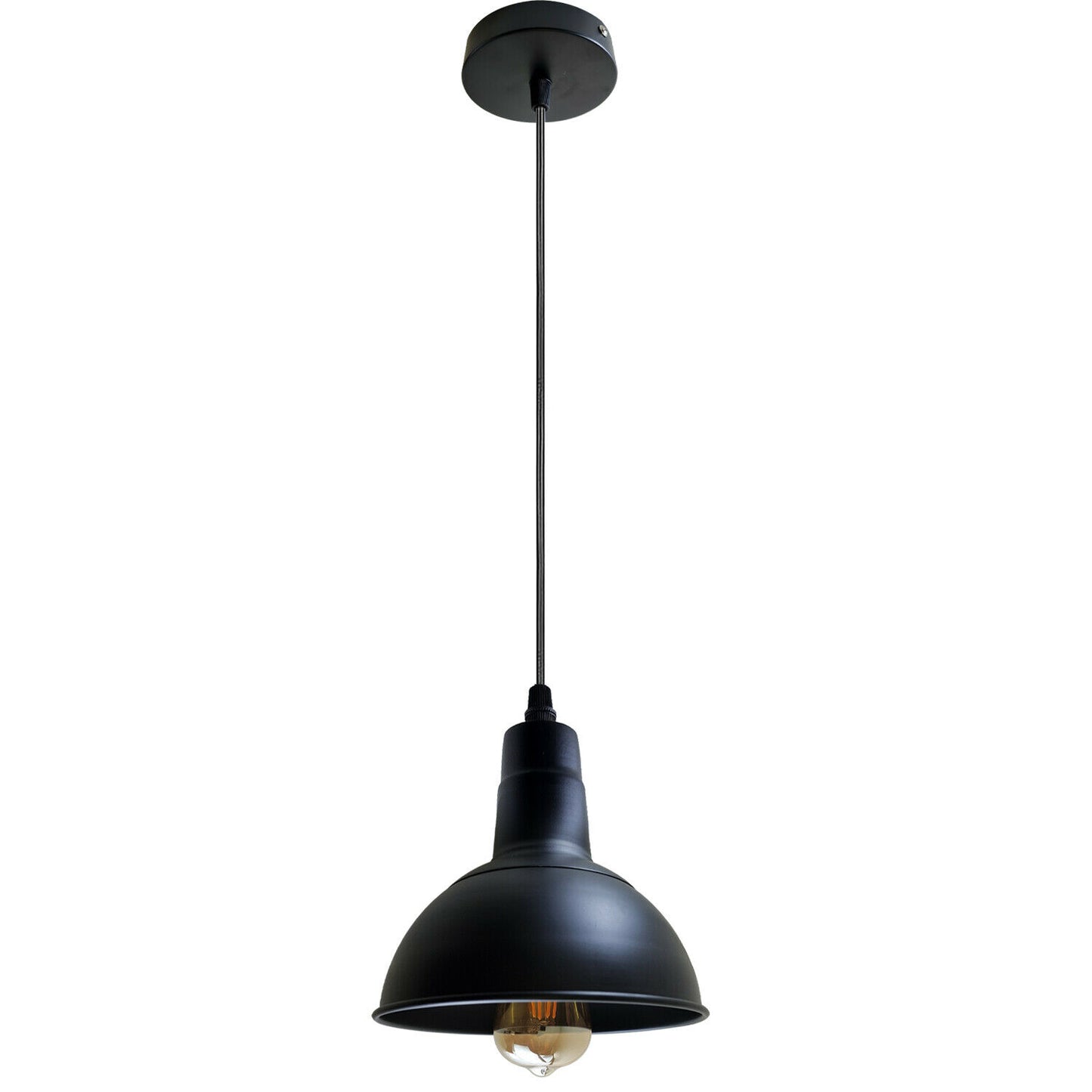 Single Round Base Retro Industrial Chandelier Ceiling Vintage Metal Light Shade Pendelleuchte Schwarz