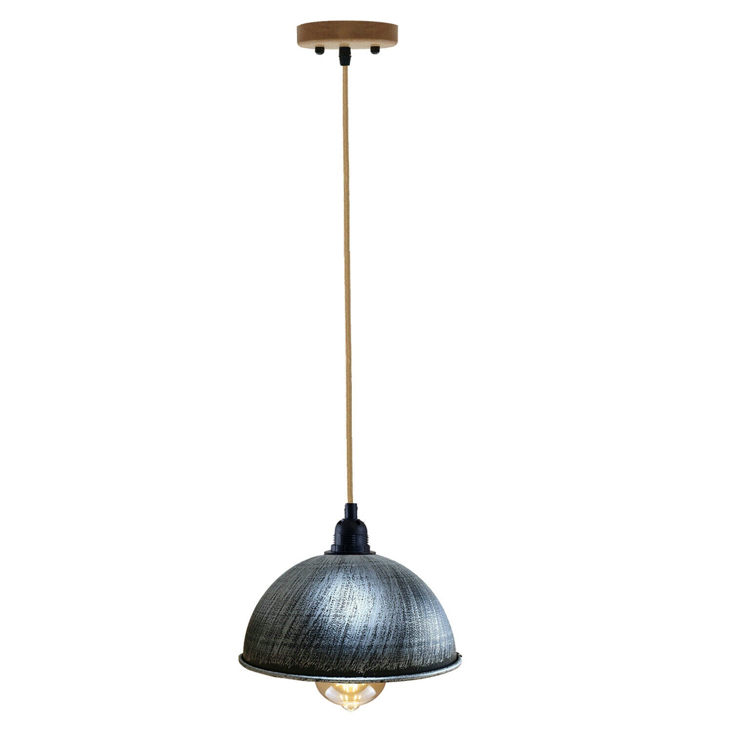 Retro-Stil Vintage Industrial Hanf Anhänger Lampenschirm aus Metall gebürstet Silber