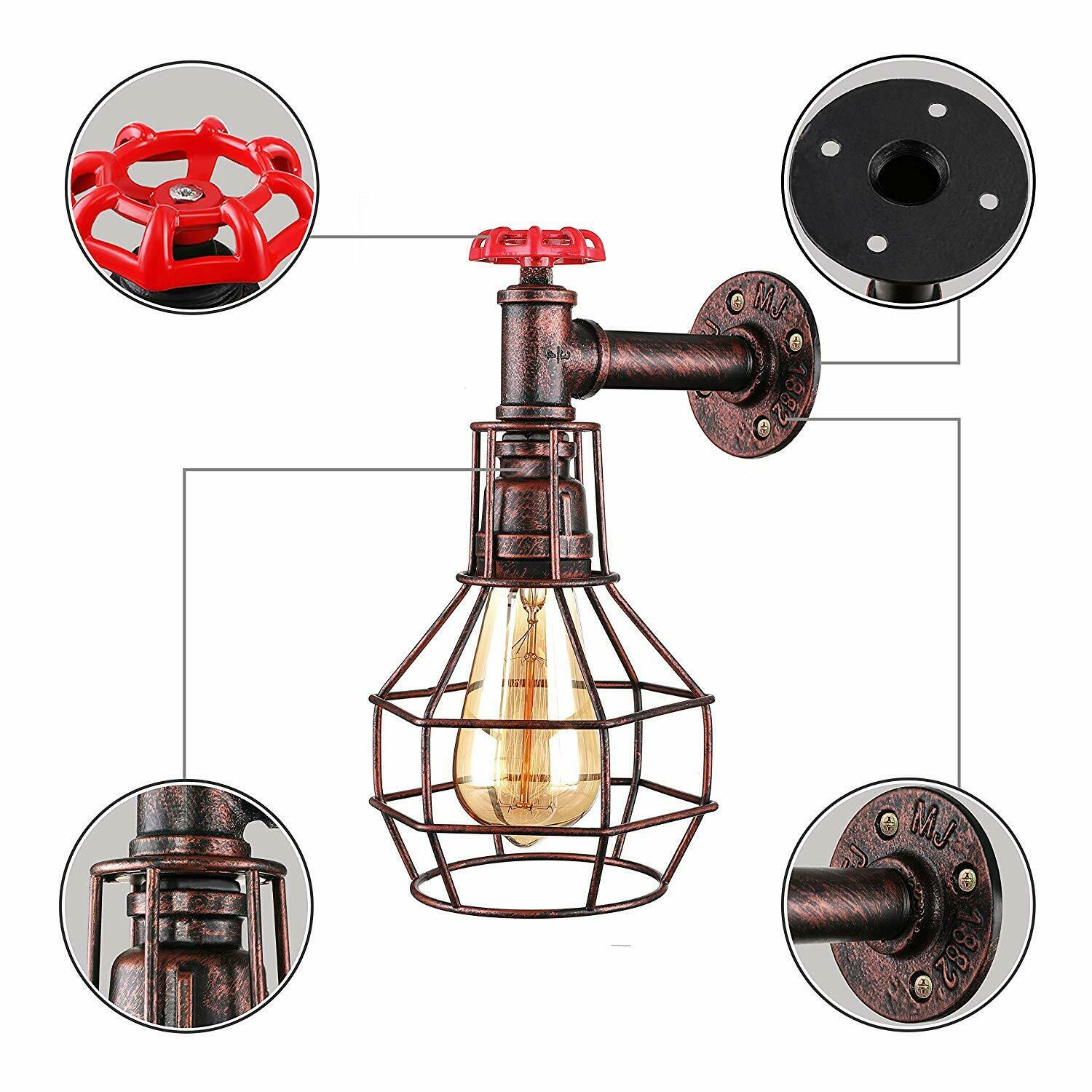 Retro Modern Industrial Vintage Style Pipe Cage Wandleuchte Wandleuchte Rustikal Rot LEDSone DE-3